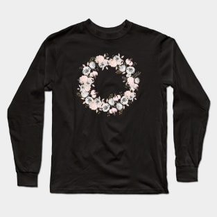 Pretty Rose Gold Watercolor Flower Wreath Long Sleeve T-Shirt